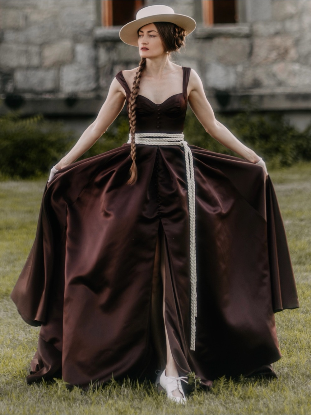 Dark Brown Satin Evening Dress